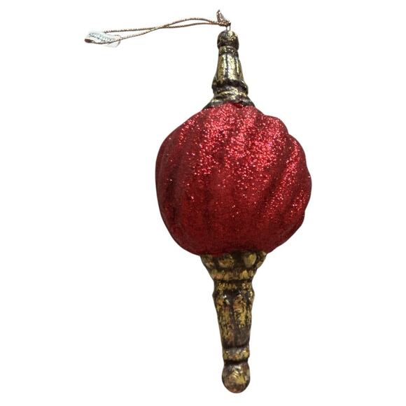 6 Katherine's Christmas Collection Red Glitter Swirl Ornaments W Gold Tips Base - Picture 6 of 10